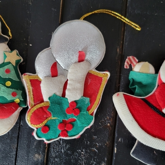 Set of 3 Vintage Plush Ornaments Christmas Tree Snowman Candles Santa Decoration - Picture 3 of 5